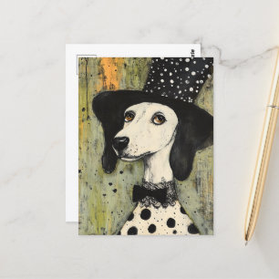 Sweet Black and White Polka Hund in Tophat Postkarte