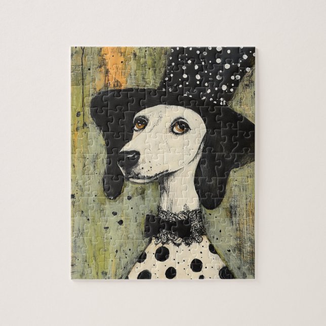 Sweet Black and White Polka Hund in Tophat Puzzle (Vertikal)