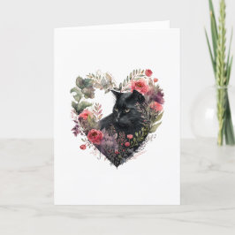 Sweet Black Cat in Blume Herz Valentinstag Feiertagskarte