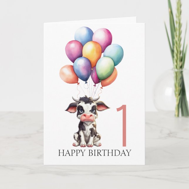 Sweet Black Cow 1. Geburtstag Karte (Vorderseite)