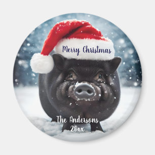 Sweet Black Piggy Christmas Magnet