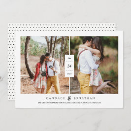 Sweet Black & White Dots Save the Date mit zwei Fo Einladung