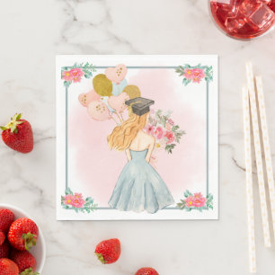 Sweet Blonde Girl Watercolor Abschluss Napkins Serviette