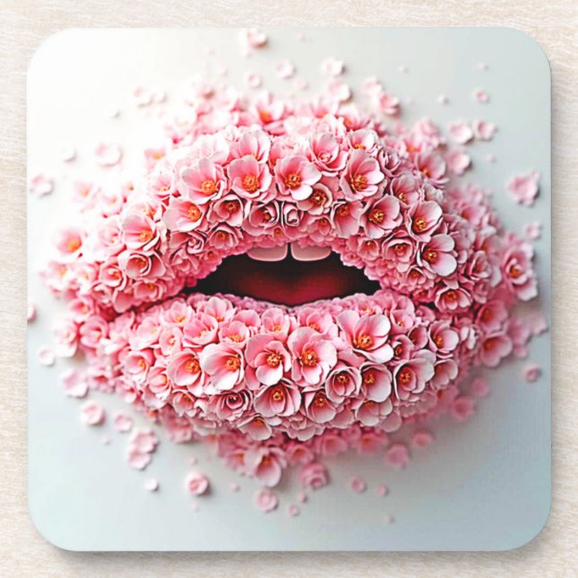 Sweet Bloom Lips Kunst Getränkeuntersetzer (Vorderseite)