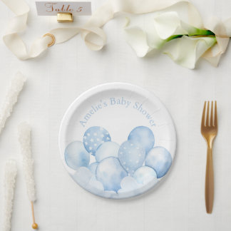 Sweet Blue Balloons Baby Shower Paper Plate Pappteller