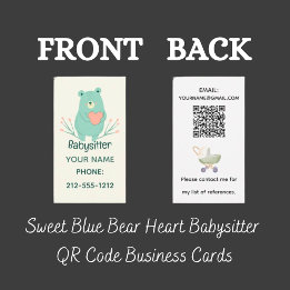 Sweet Blue Bar Heart Babysitter QR Code Visitenkarte