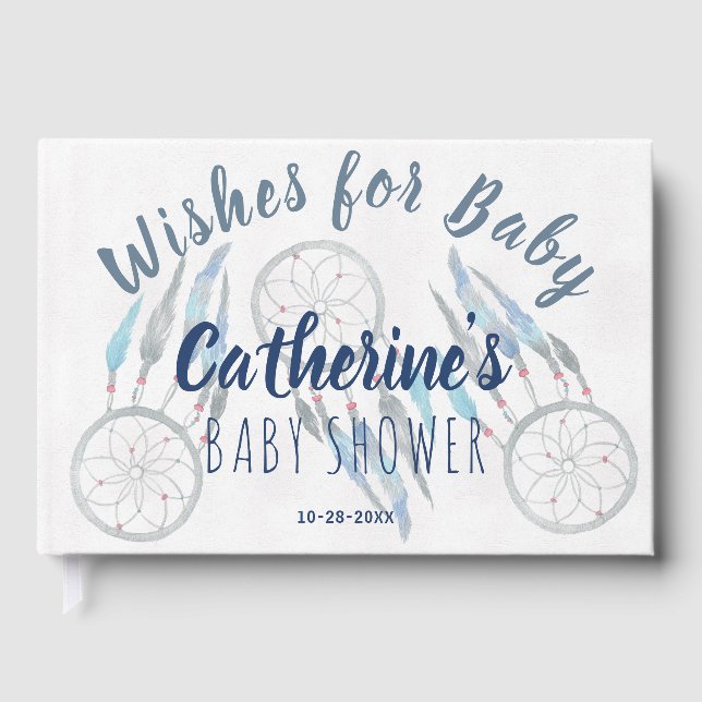 Sweet Blue Boho Dreamcatcher Baby Showbook Gästebuch (Vorderseite)