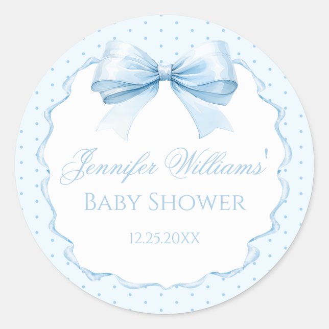 Sweet blue bow baby Boy Dusche Danke Aufkleber (Vorderseite)