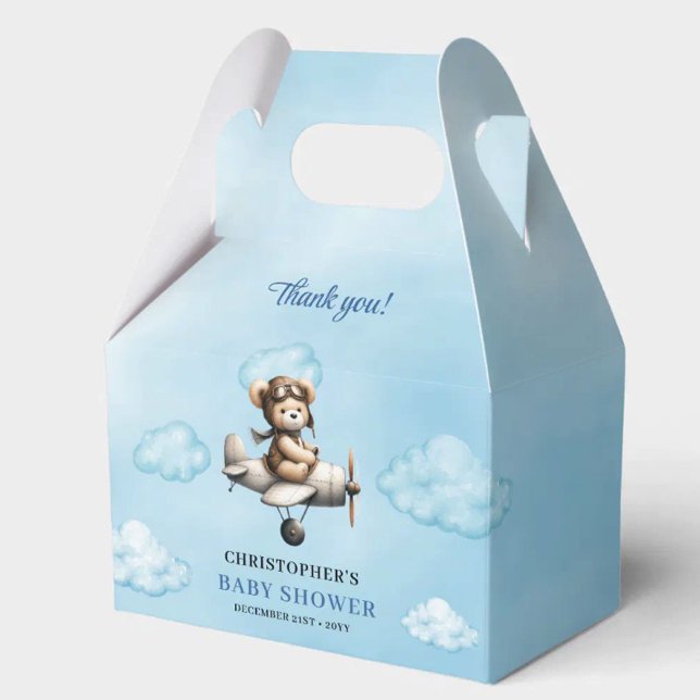 Sweet Blue Brown Teddy Bear Pilot Baby Shower Box Geschenkschachtel (Sweet Blue Brown Teddy Bear Pilot Baby Shower Favor Box

)