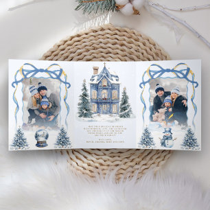 Sweet Blue Coquette Bow Christmas Wonderland Foto Dreifach Gefaltete Urlaubskarte