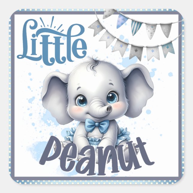 Sweet Blue Elephant - Little Peanut Quadratischer Aufkleber (Vorderseite)