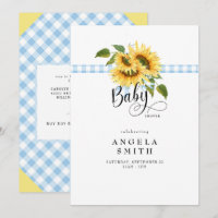 Sweet Blue Gingham Sunflower Baby Dusche