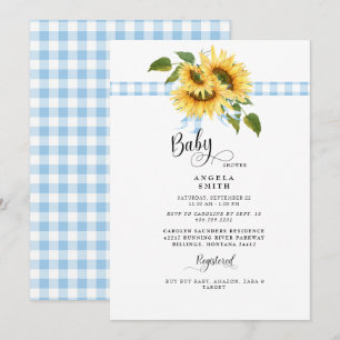 Sweet Blue Gingham Sunflower Baby Dusche II Einladung