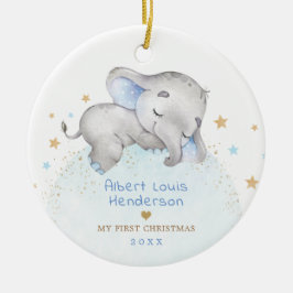 Sweet Blue Gold Elephant Baby 1. Weihnachten Keramik Ornament