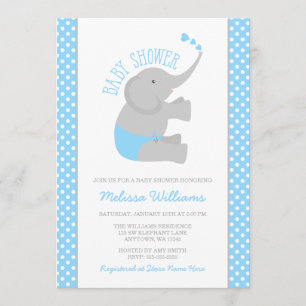 Sweet Blue Graue Elefant Babydusche Einladungen