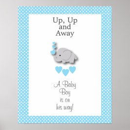 Sweet Blue & Gray Elephant - Baby Boy Poster
