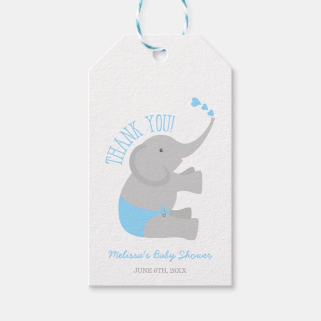 Sweet Blue Gray Elephant Baby Dusche Geschenkanhänger (Vorderseite)