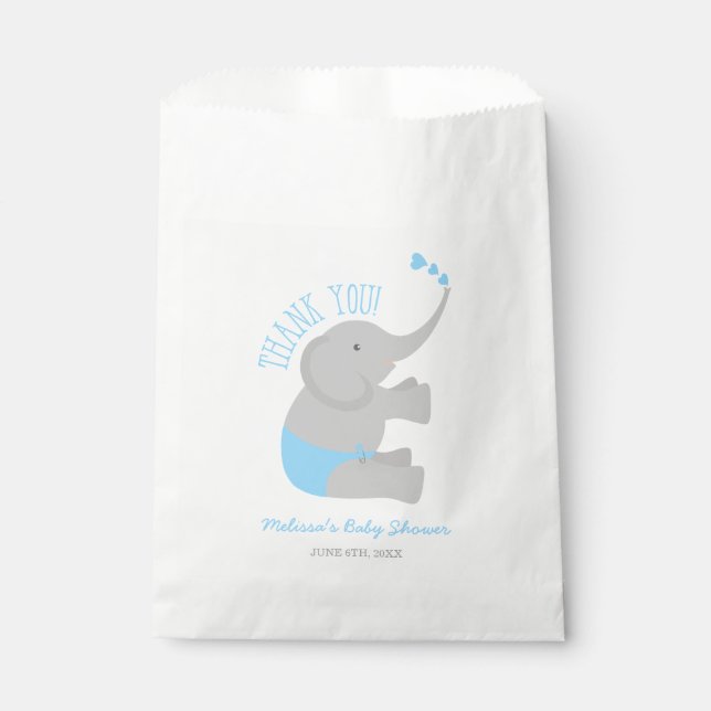 Sweet Blue Gray Elephant Baby Dusche Geschenktütchen (Vorderseite)