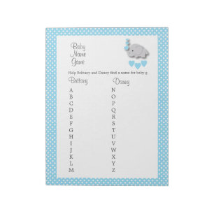 Sweet Blue & Gray Elephant - Baby Name Game Notizblock