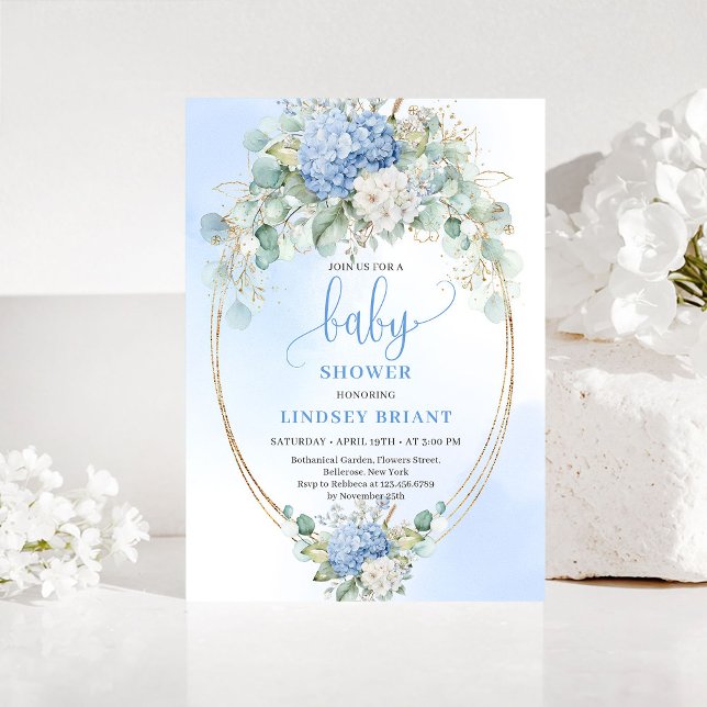 Sweet Blue Hydrangea Floral Baby Shower Invitation Einladung (Sweet Blue Hydrangea Floral Baby Shower Invitation)
