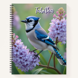 Sweet Blue Jay auf Lilacs Personalisiert Notizbuch