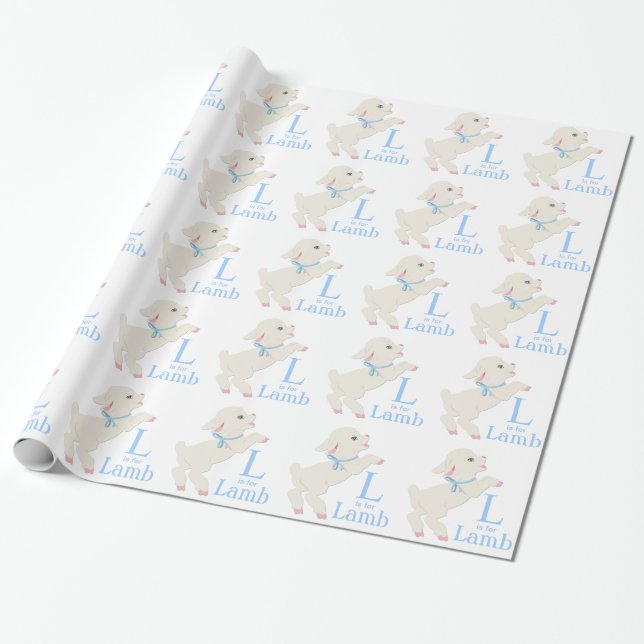 Sweet Blue Lamb Baby Dusche Geschenkpapier (Ungerollt)