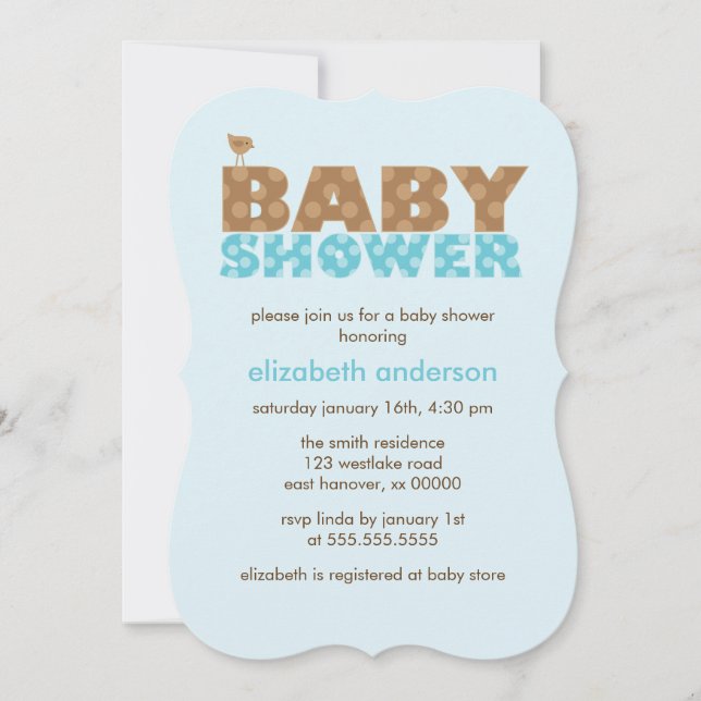 Sweet Blue Polka Dots Boy Baby Dusche Einladung (Vorderseite)