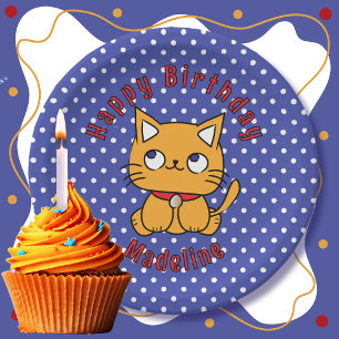 Sweet Blue Red Orange Cat Cartoon Geburtstagsparty Pappteller