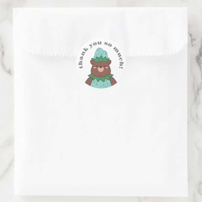 Sweet Blue Strawberry Bear Baby Dusche Vielen Dank Runder Aufkleber (Tasche)