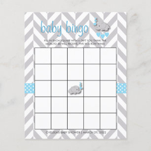 Sweet Blue und Gray Elephant Baby Shower Bingo