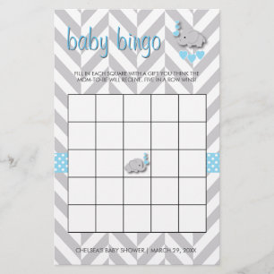 Sweet Blue und Gray Elephant Baby Shower Bingo Briefpapier