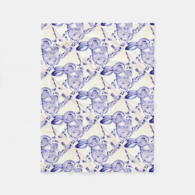Sweet Blue und White Baby Bunny Tile Wohngestaltun Fleecedecke (Vorderseite)