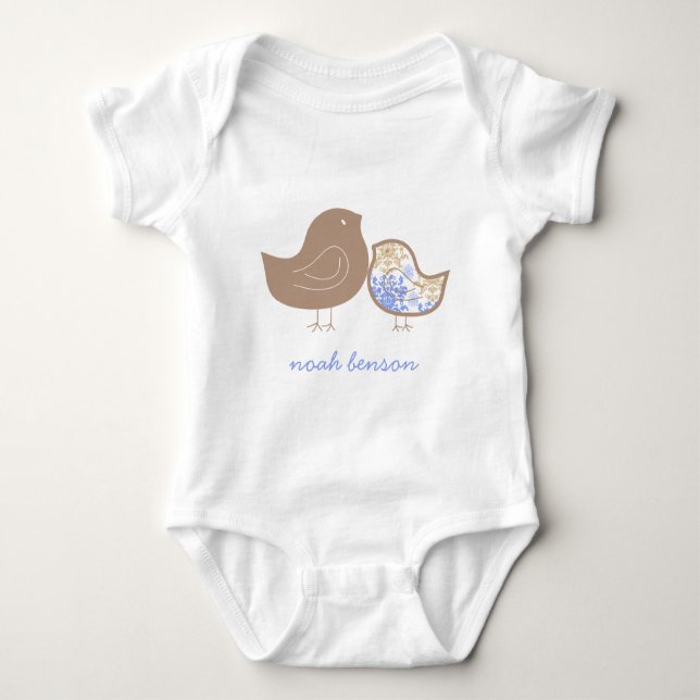 Sweet Blue Whimsical Niedlich Damask Chicks T - Sh Baby Strampler (Vorderseite)