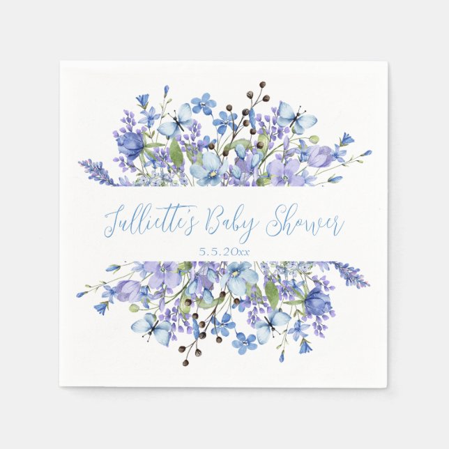 Sweet Blue Wildblumen Garden Baby Dusche Serviette (Vorderseite)