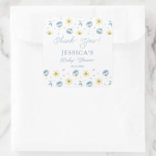 Sweet Blue Yellow Floral Baby Dusche Vielen Dank Quadratischer Aufkleber