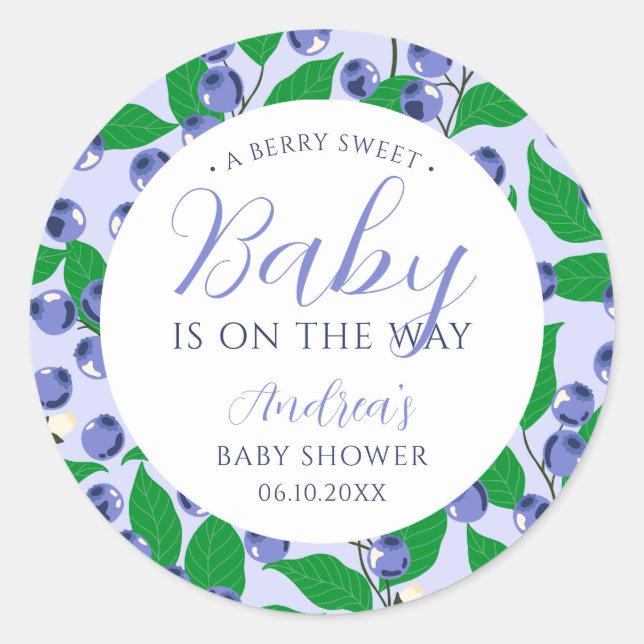 Sweet Blueberry Blue Baby Dusche Runder Aufkleber (Vorderseite)