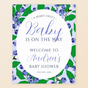 Sweet Blueberry Blue Baby Dusche Willkommen Poster