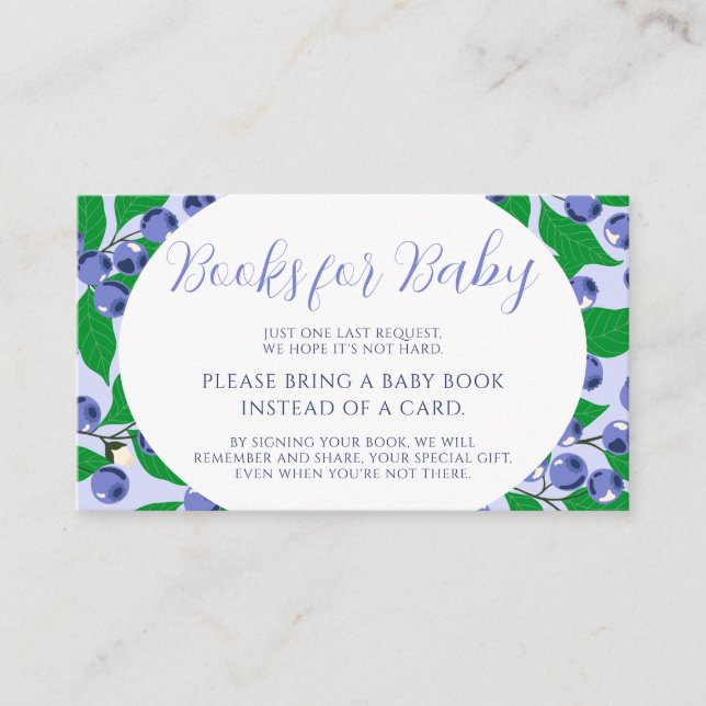 Sweet Blueberry Blue Baby Showbücher für Baby Begleitkarte (Vorderseite)