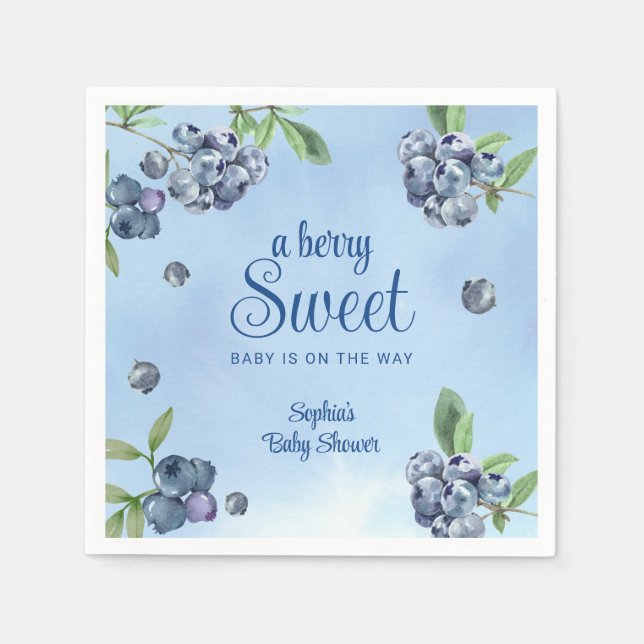 Sweet Blueberry Watercolor Babydusche Serviette (Vorderseite)