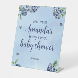 Sweet Blueberry Watercolor Babydusche Sockelschild