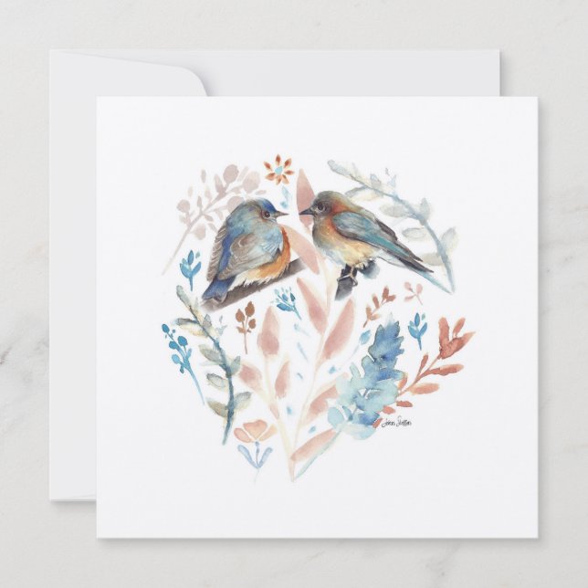 Sweet Bluebird Couple Wasserfarbe mit Blütenfarbe (Vorderseite)