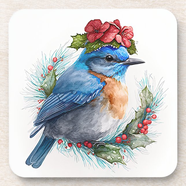 Sweet Bluebird Winter Holidays/Christmas Untersetz Getränkeuntersetzer (Vorderseite)