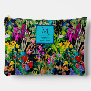 Sweet Blume Blätter farbenfrohe Monogramm Muster Zubehörtasche