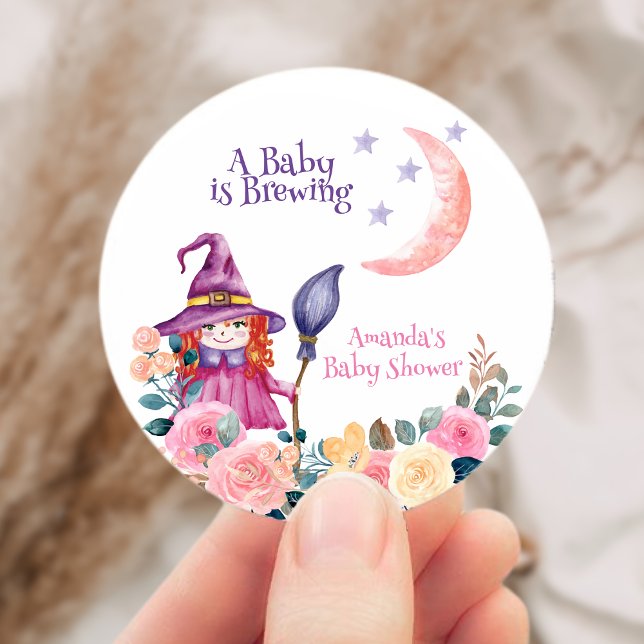 Sweet Blume Hexe Cauldron Baby Braudusche Runder Aufkleber (Sweet Flower Witch Cauldron Baby Brewing Shower Classic Round Sticker)