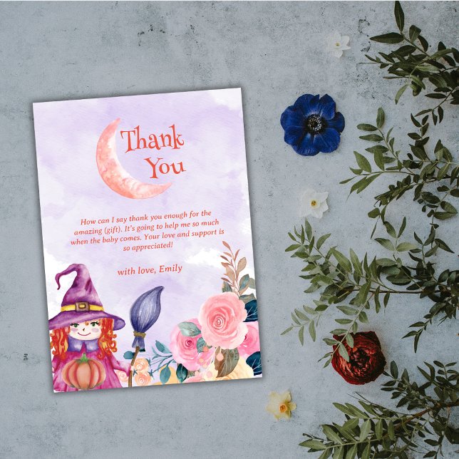 Sweet Blume Pumpkin Hexe Kinderdusche Dankeskarte (Sweet Flower Pumpkin Witch Baby Shower Thank You Card)