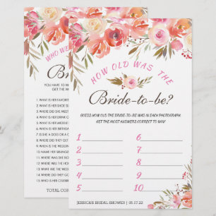 Sweet Blush Floral Doppelseitiges Brautparty Game