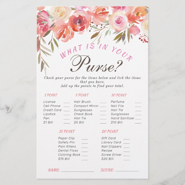 Sweet Blush Floral Doppelseitiges Brautparty Game (Vorderseite)