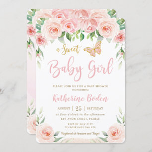 Sweet Blush Pink Bläschen Blumenhain Babydusche Einladung