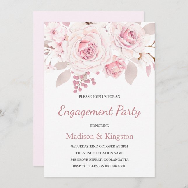 Sweet Blush Pink Blume Engagement Party Einladung (Vorne/Hinten)