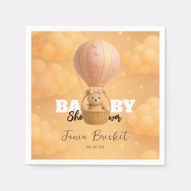 Sweet Blush Pink Dreamy Teddy Balloon Serviette (Vorderseite)